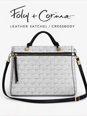 Foley + Corinna Structured Tote-Crossbody Bag Black  White Print, Gold Hardware